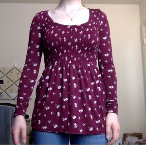 American Eagle maroon floral long sleeve shirt